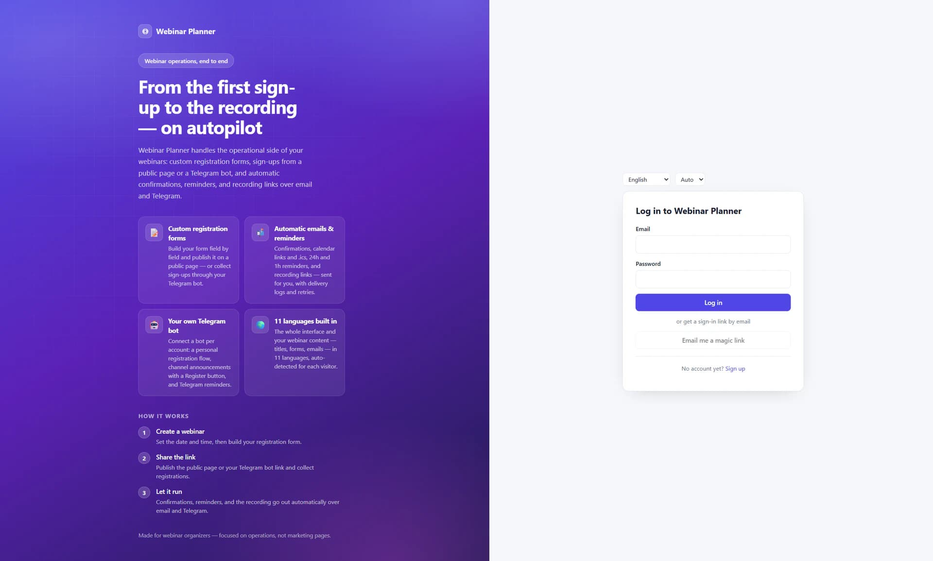 PlanWebinar: Overview and login